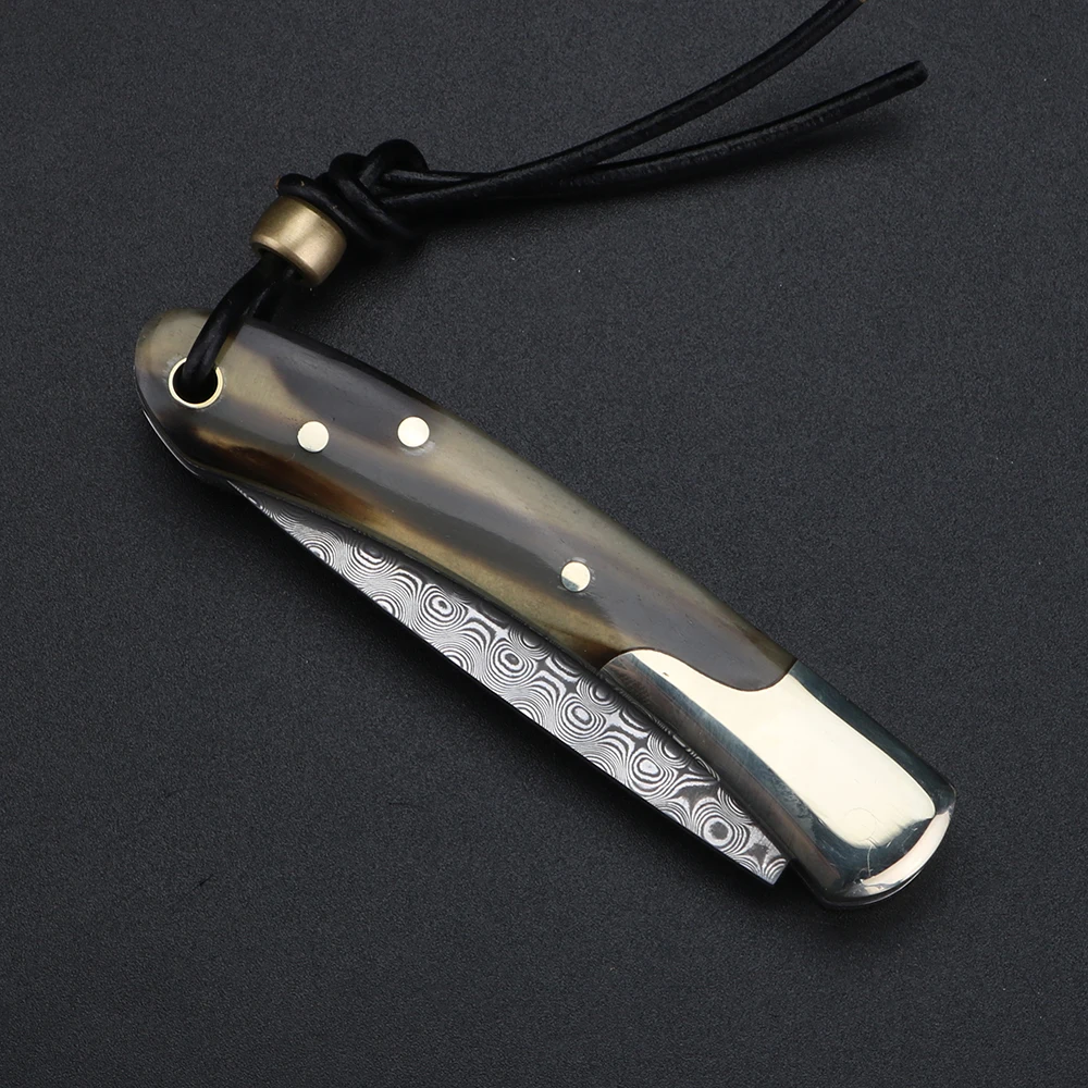 Bull bone handle Damascus VG10 folding knife, finely polished pocket knife, family fruit knife
Bull bone handle Damascus VG10 folding knife, finely polished pocket knife, family fruit knife