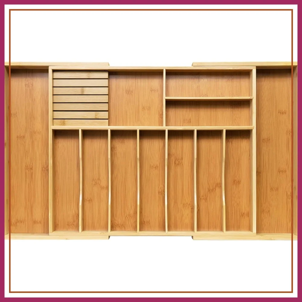 Expandable Bamboo Utensil Holder for Kitchen Drawer, 10-12 Compartments, Extra Large Cutlery Organizer with Knife Block
Expandable Bamboo Utensil Holder for Kitchen Drawer, 10-12 Compartments, Extra Large Cutlery Organizer with Knife Block