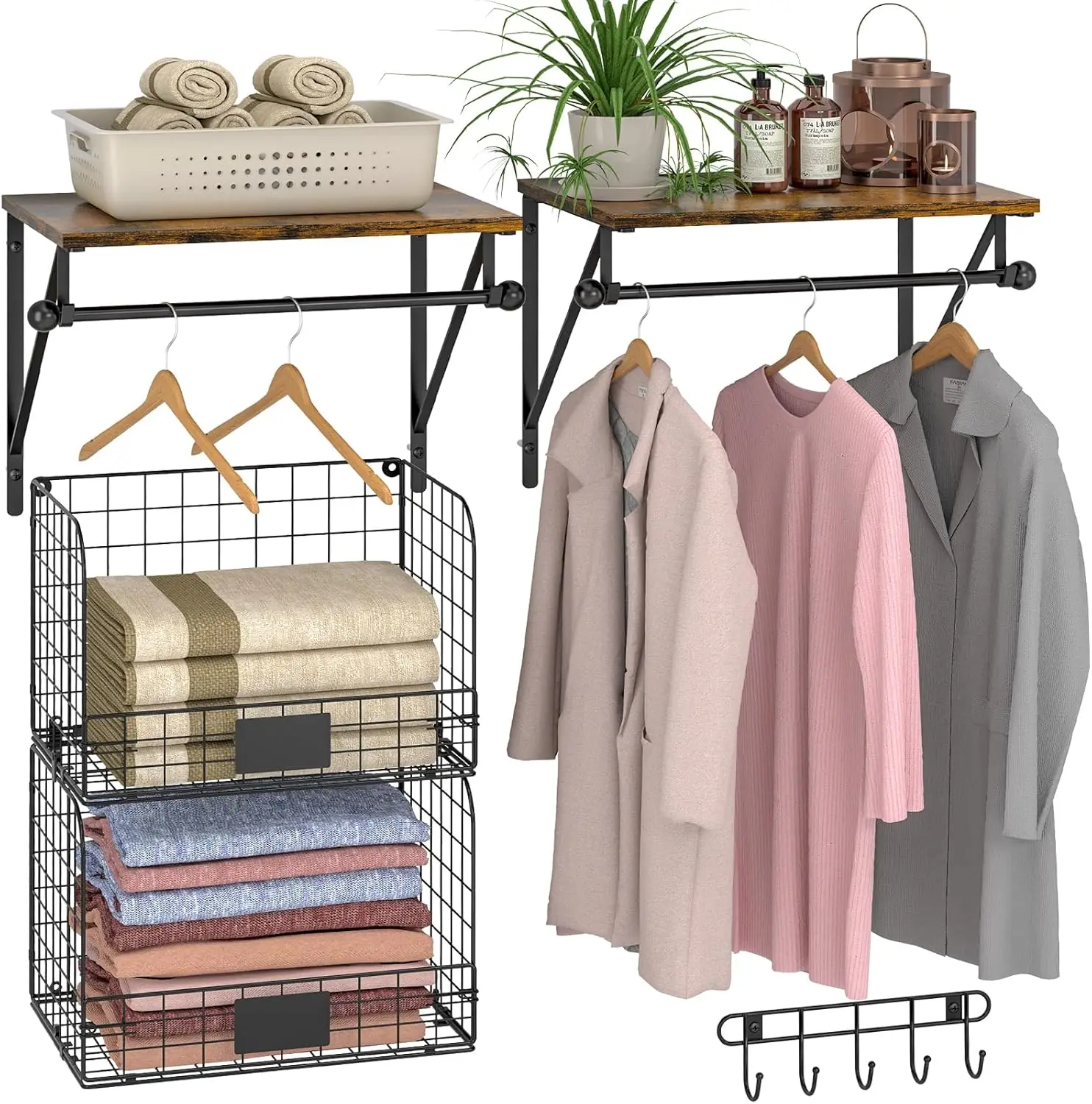 Wall-Mounted Laundry Shelves with Wire Baskets and Drying Rack for Washer Dryer Organization, Black
Wall-Mounted Laundry Shelves with Wire Baskets and Drying Rack for Washer Dryer Organization, Black