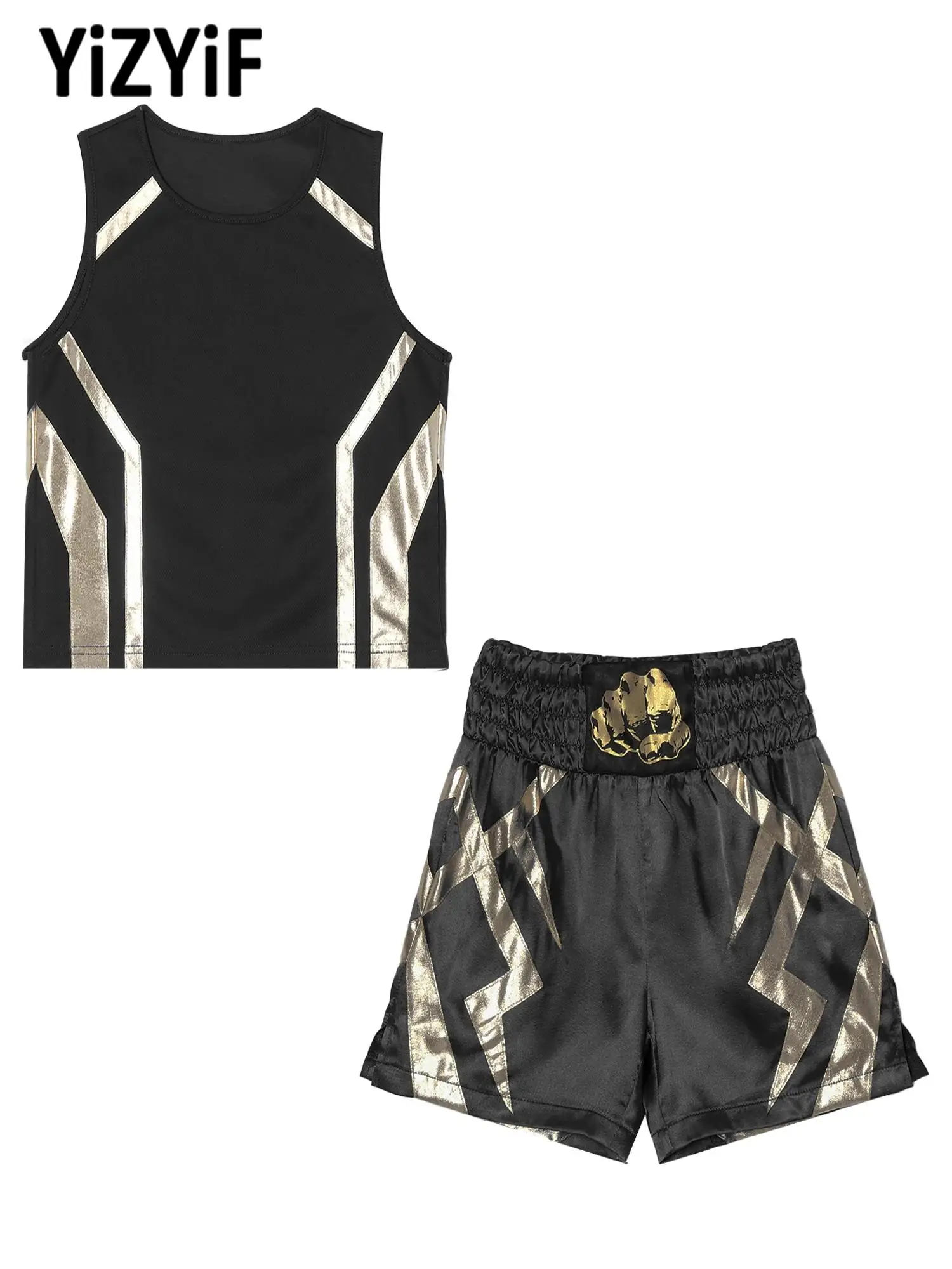 Boys Two Piece Boxing Set Eagle Graphic Vest and Satin Shorts Wide Elastic Waistband Quick Dry Lightweight for Kickboxing Fight
Boys Two Piece Boxing Set Eagle Graphic Vest and Satin Shorts Wide Elastic Waistband Quick Dry Lightweight for Kickboxing Fight