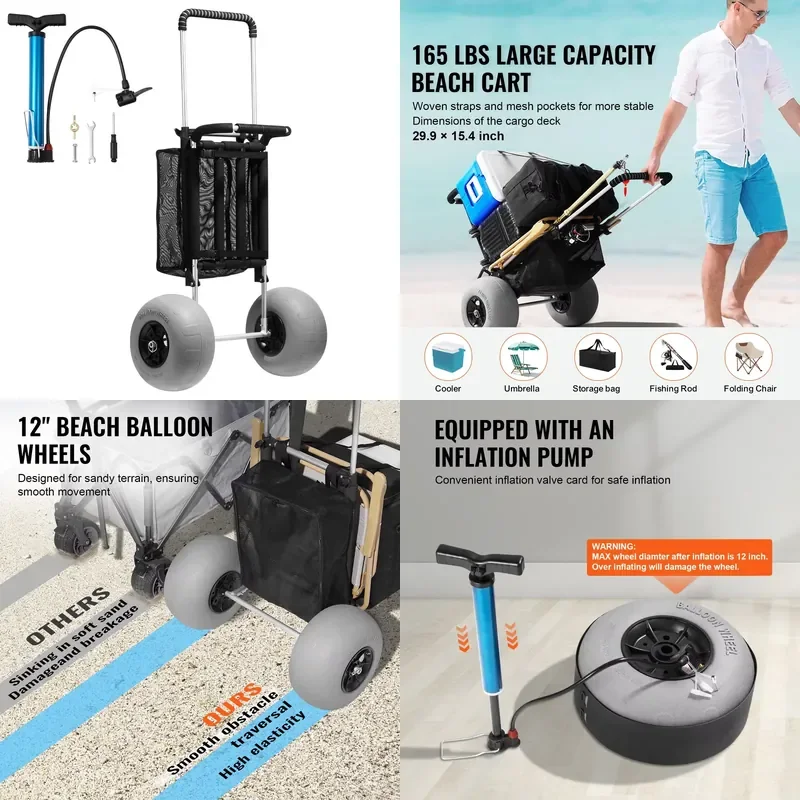 SucceBuy Beach Dolly with Big Wheels for Sand 29.9 x 15.4 Cargo Deck with 12 Balloon Wheels 165 lbs Folding Sand Cart for
SucceBuy Beach Dolly with Big Wheels for Sand 29.9 x 15.4 Cargo Deck with 12 Balloon Wheels 165 lbs Folding Sand Cart for