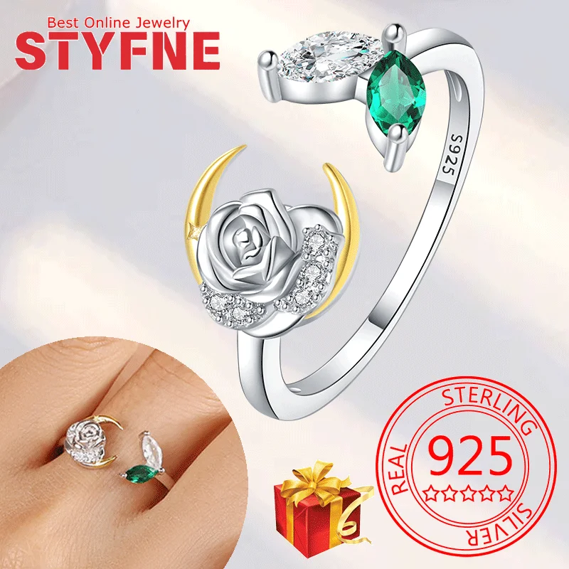 Real 925 Sterling Silver Rose Colored Moon Shape CZ Finger Rings Adjustable Ring For Women Wedding Jewelry Gifts with GIFT BOX
Real 925 Sterling Silver Rose Colored Moon Shape CZ Finger Rings Adjustable Ring For Women Wedding Jewelry Gifts with GIFT BOX