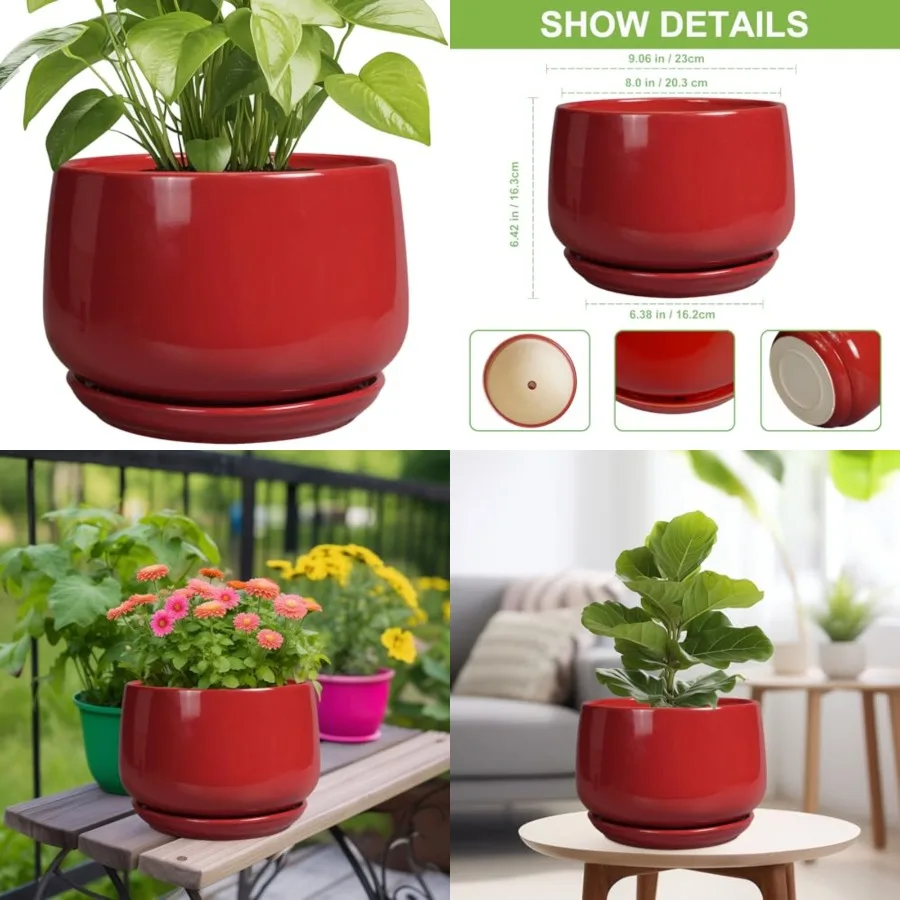 Ceramic Plant Pots - Flower pots for Indoor Outdoor Plant, Round Planter with Draage and Saucer, Modern Home Decor, Gift for Wo
Ceramic Plant Pots - Flower pots for Indoor Outdoor Plant, Round Planter with Draage and Saucer, Modern Home Decor, Gift for Wo