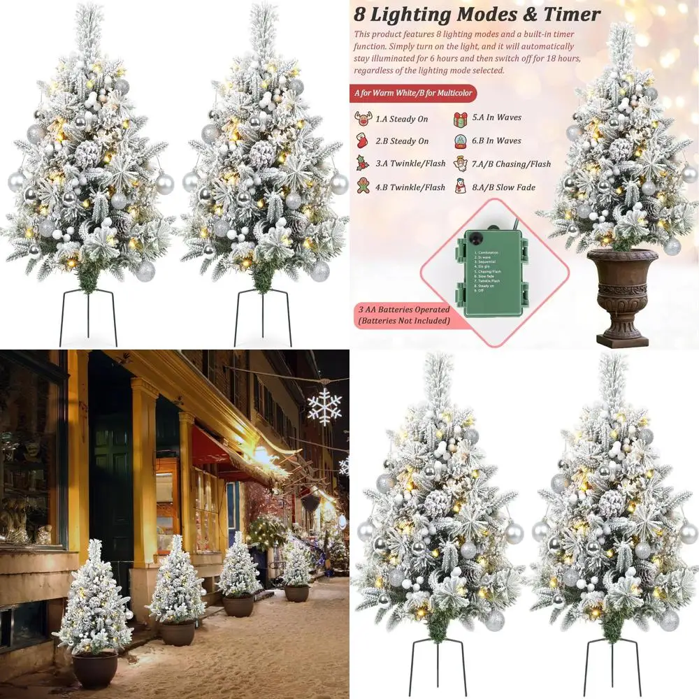 Pair of 30 Battery-Powered Snowy Christmas Trees with 8 Lighting Modes, Silver Berries, Pine Cones, and Timer
Pair of 30 Battery-Powered Snowy Christmas Trees with 8 Lighting Modes, Silver Berries, Pine Cones, and Timer