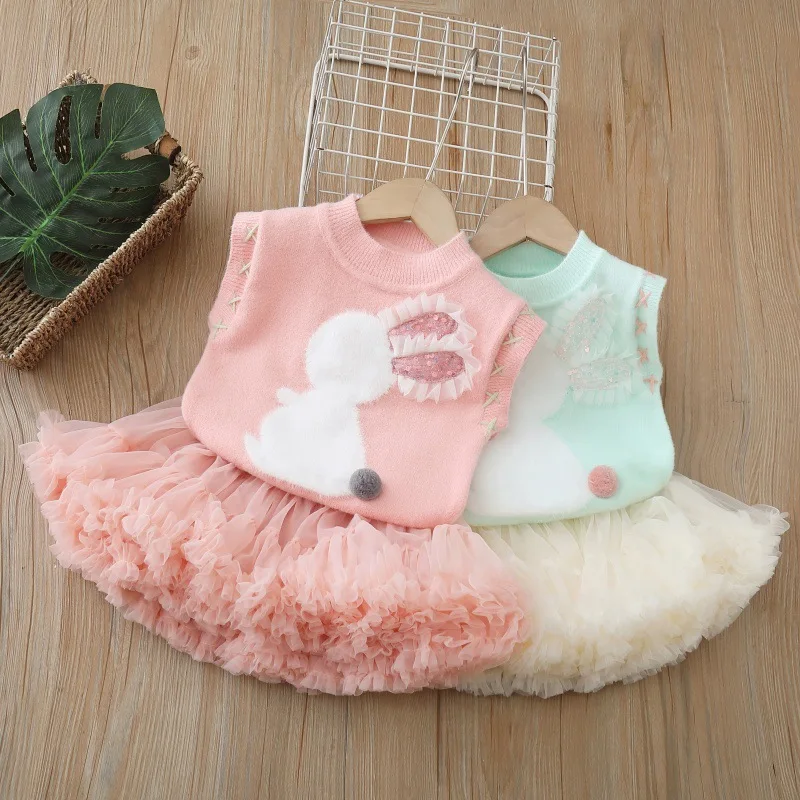 2-7Y Kids Clothing Set Bunny Knit Vest And Ball Gown Skort 2 Pcs Sweater Suit Girls Knitwear
2-7Y Kids Clothing Set Bunny Knit Vest And Ball Gown Skort 2 Pcs Sweater Suit Girls Knitwear