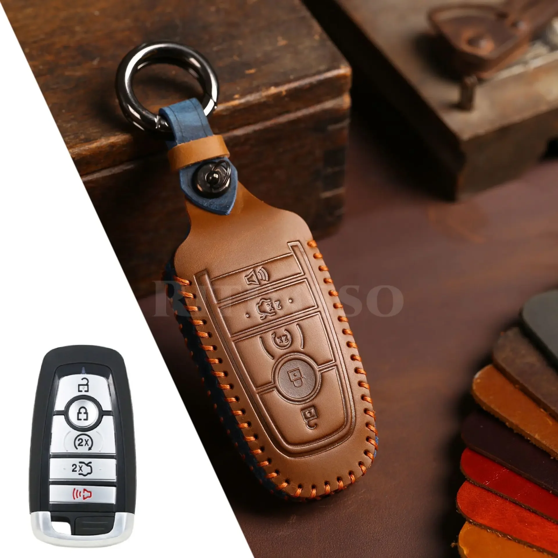 Leather Car Key Cases for Ford F-150 F-250 F-350 F-550 Explorer Fusion Mustang Edge 5 Buttons Smart Remote Control Cover
Leather Car Key Cases for Ford F-150 F-250 F-350 F-550 Explorer Fusion Mustang Edge 5 Buttons Smart Remote Control Cover