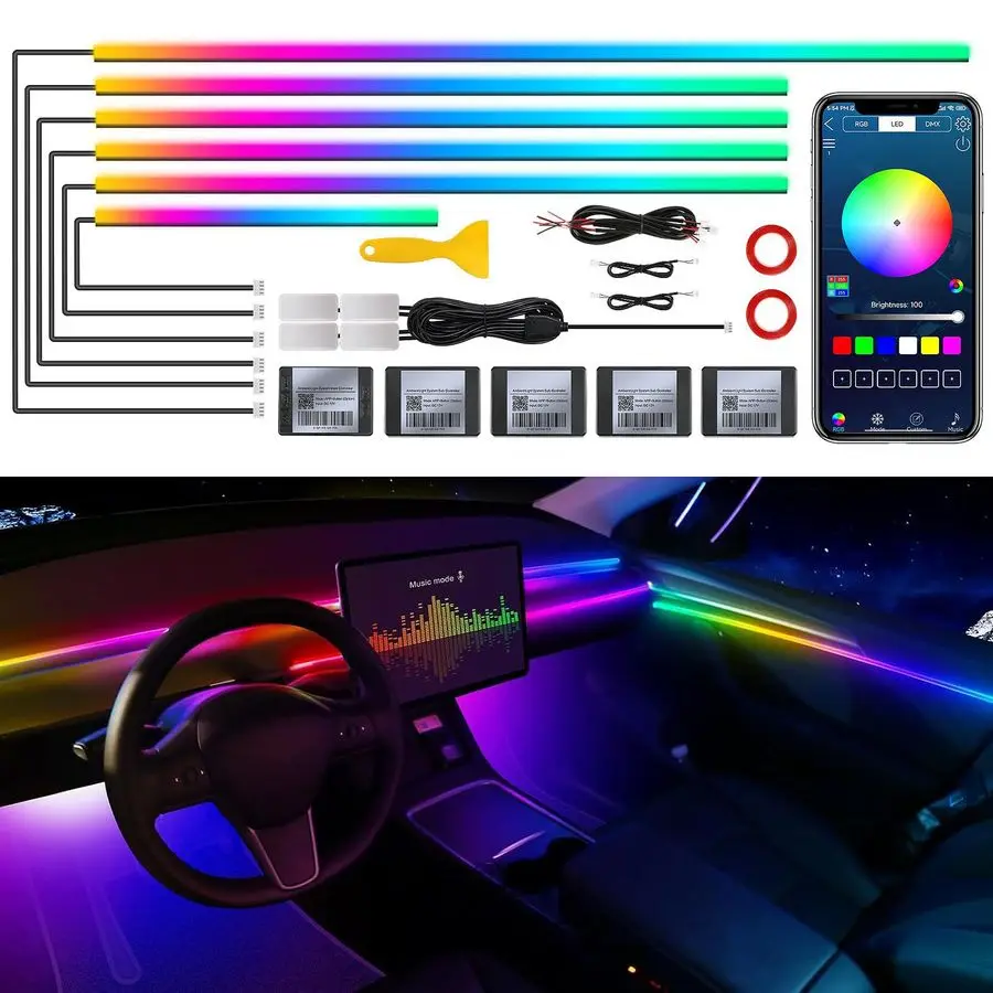 Acrylic Interior Car LED Strip Light with Wireless APP, RGB 10 in 1 with 175 inches 593 Neon Car Ambient Lighting Kits, Dynamic
Acrylic Interior Car LED Strip Light with Wireless APP, RGB 10 in 1 with 175 inches 593 Neon Car Ambient Lighting Kits, Dynamic