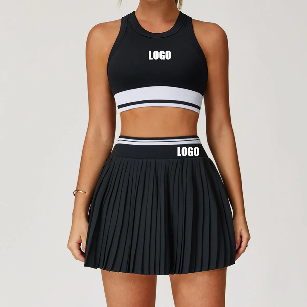 Custom LOGO women's quick-drying high-waisted yoga belt pocket anti-light running cycling fitness tennis skirt two-piece set
Custom LOGO women's quick-drying high-waisted yoga belt pocket anti-light running cycling fitness tennis skirt two-piece set