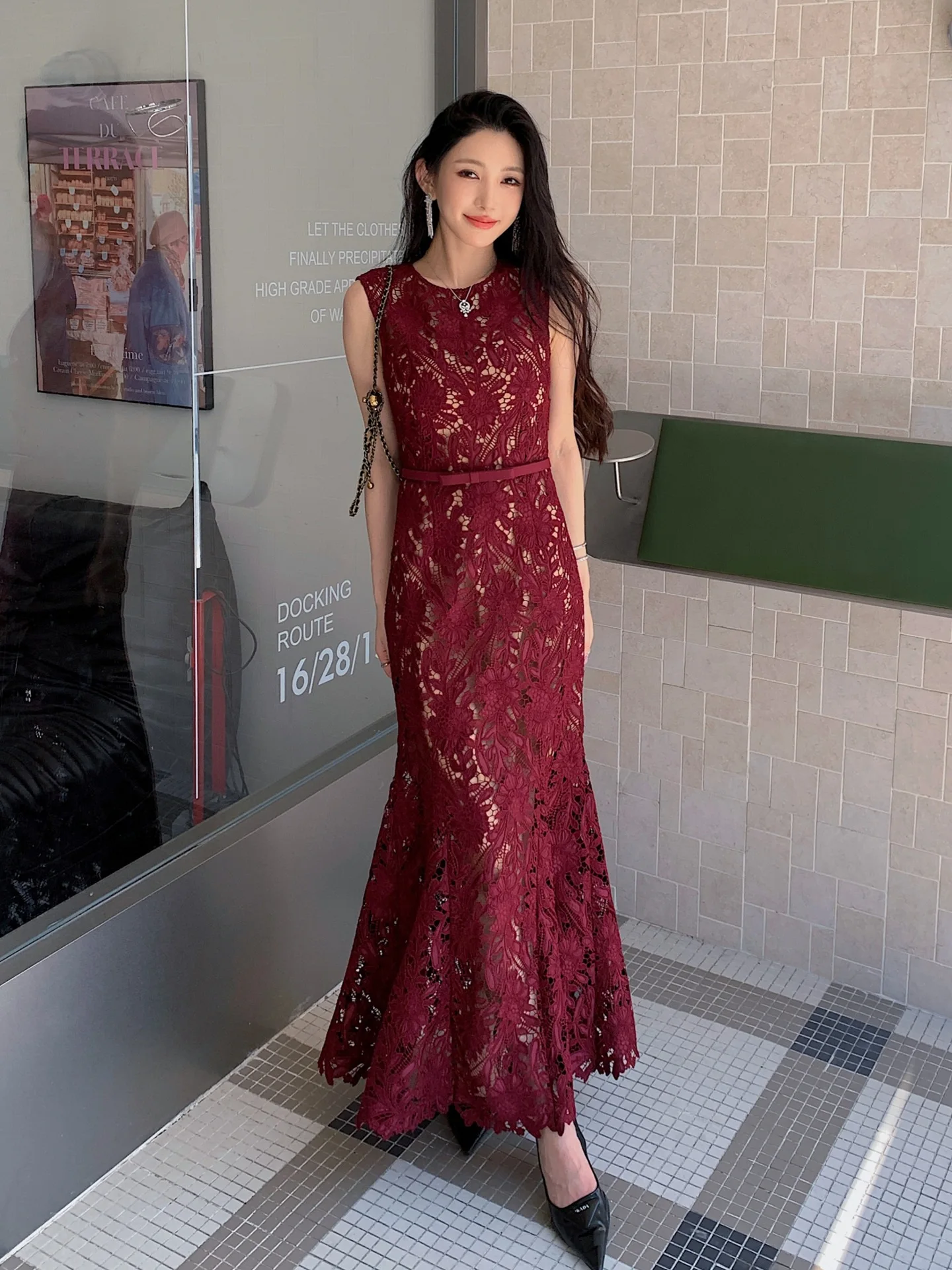 Ele Red Wine Color Laser Embroidery Svel Lace Dr Women's Fi Tail Long Skirt Ele Aosphere Waist Belt
Ele Red Wine Color Laser Embroidery Svel Lace Dr Women's Fi Tail Long Skirt Ele Aosphere Waist Belt