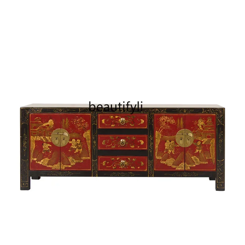 ss8350 Chinese antique furniture old elm hand-painted gold porch cabinet, TV cabinet storage, solid wood side cabinet
ss8350 Chinese antique furniture old elm hand-painted gold porch cabinet, TV cabinet storage, solid wood side cabinet