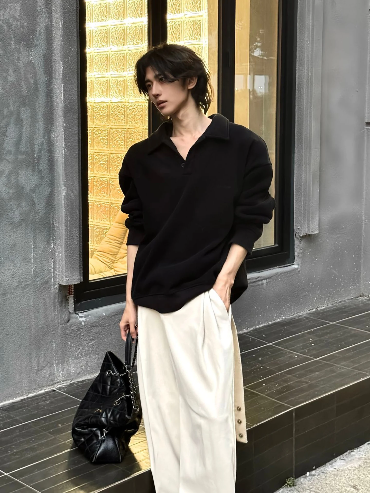 American Sle Collar Long Sve Men's Sweatirt Autumn Winter Heavyweight Inner irt Stand Fit Button Detail
American Sle Collar Long Sve Men's Sweatirt Autumn Winter Heavyweight Inner irt Stand Fit Button Detail