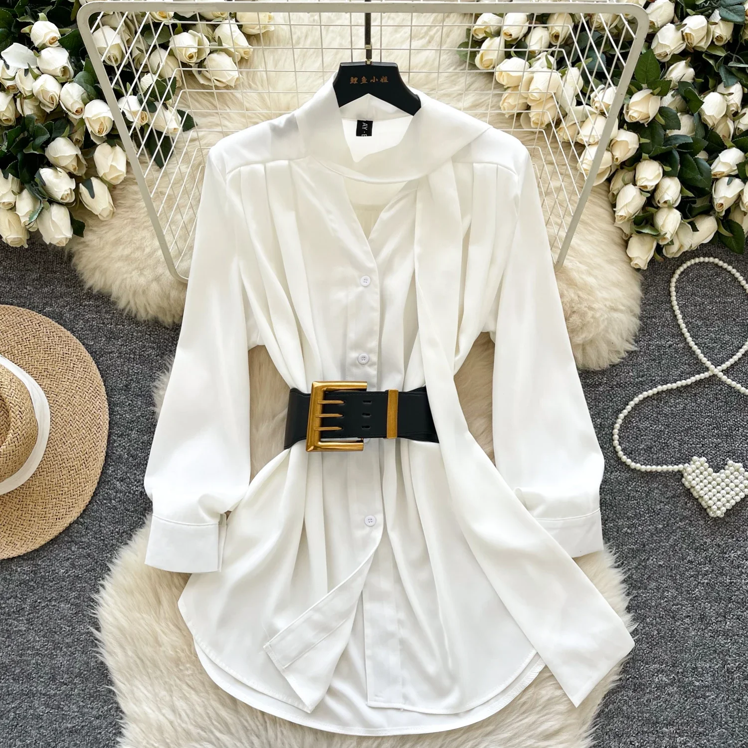 Spring New Arrival Shirt for Women Long Sleeve Waist Cinching Blouse Floating Ribbons at Neckline All Match Stylish Pleated Top
Spring New Arrival Shirt for Women Long Sleeve Waist Cinching Blouse Floating Ribbons at Neckline All Match Stylish Pleated Top