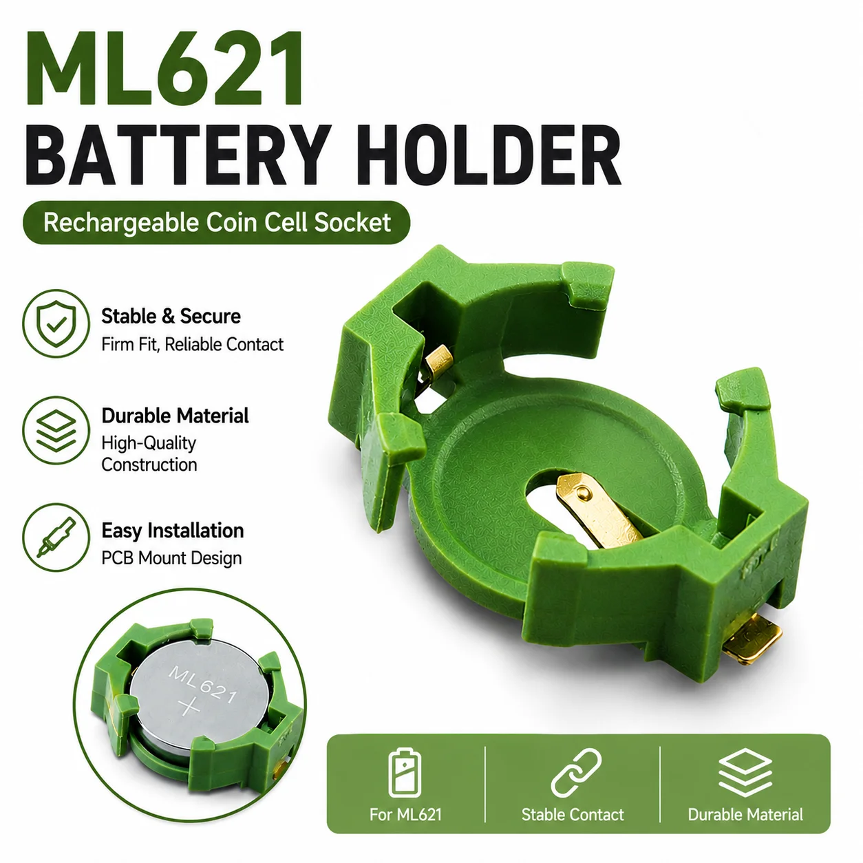 1376164-1 ML621 6.8x2.1mm Coin Battery Holder SMD Surface Mount Battery Socket Connector
1376164-1 ML621 6.8x2.1mm Coin Battery Holder SMD Surface Mount Battery Socket Connector