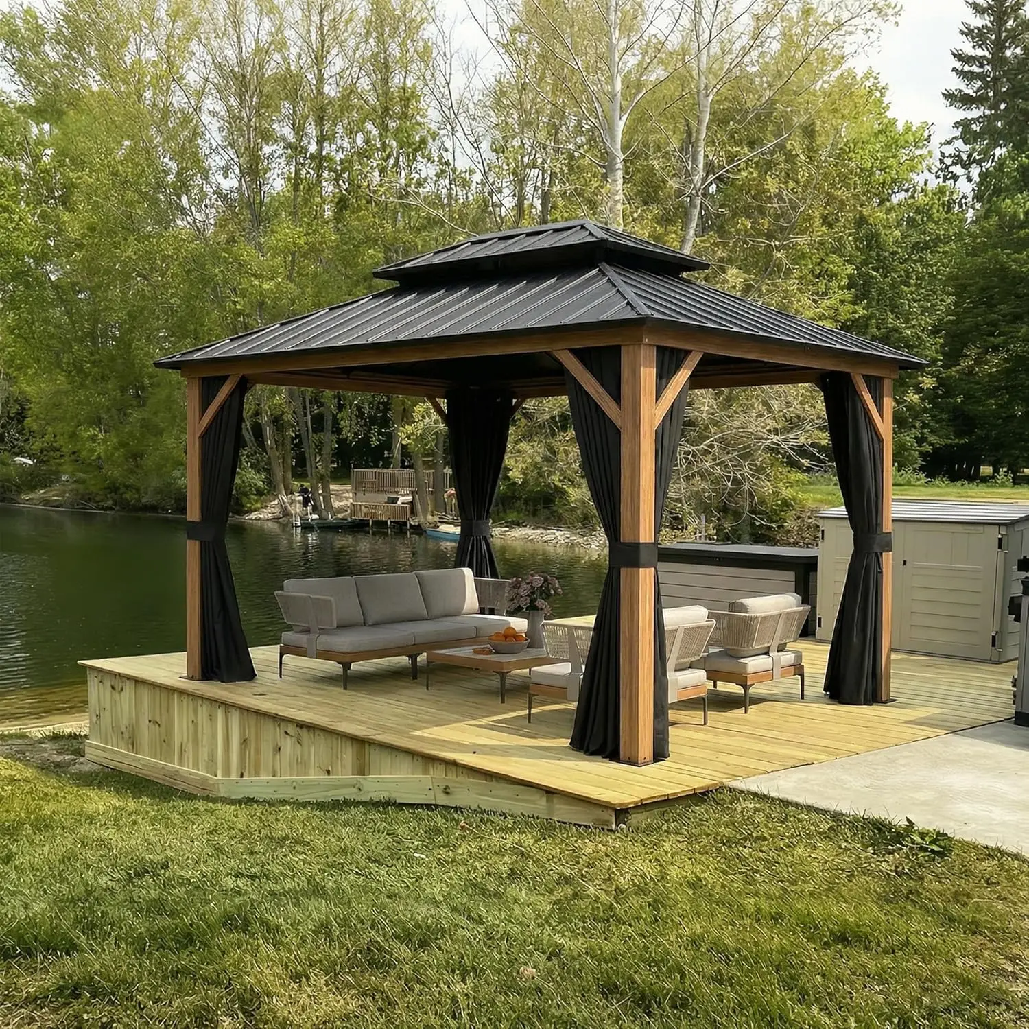 8x10ft Hardtop Gazebo Aluminum Frame Double Roof Netting Curtains Patio Deck Garden, Custom
8x10ft Hardtop Gazebo Aluminum Frame Double Roof Netting Curtains Patio Deck Garden, Custom