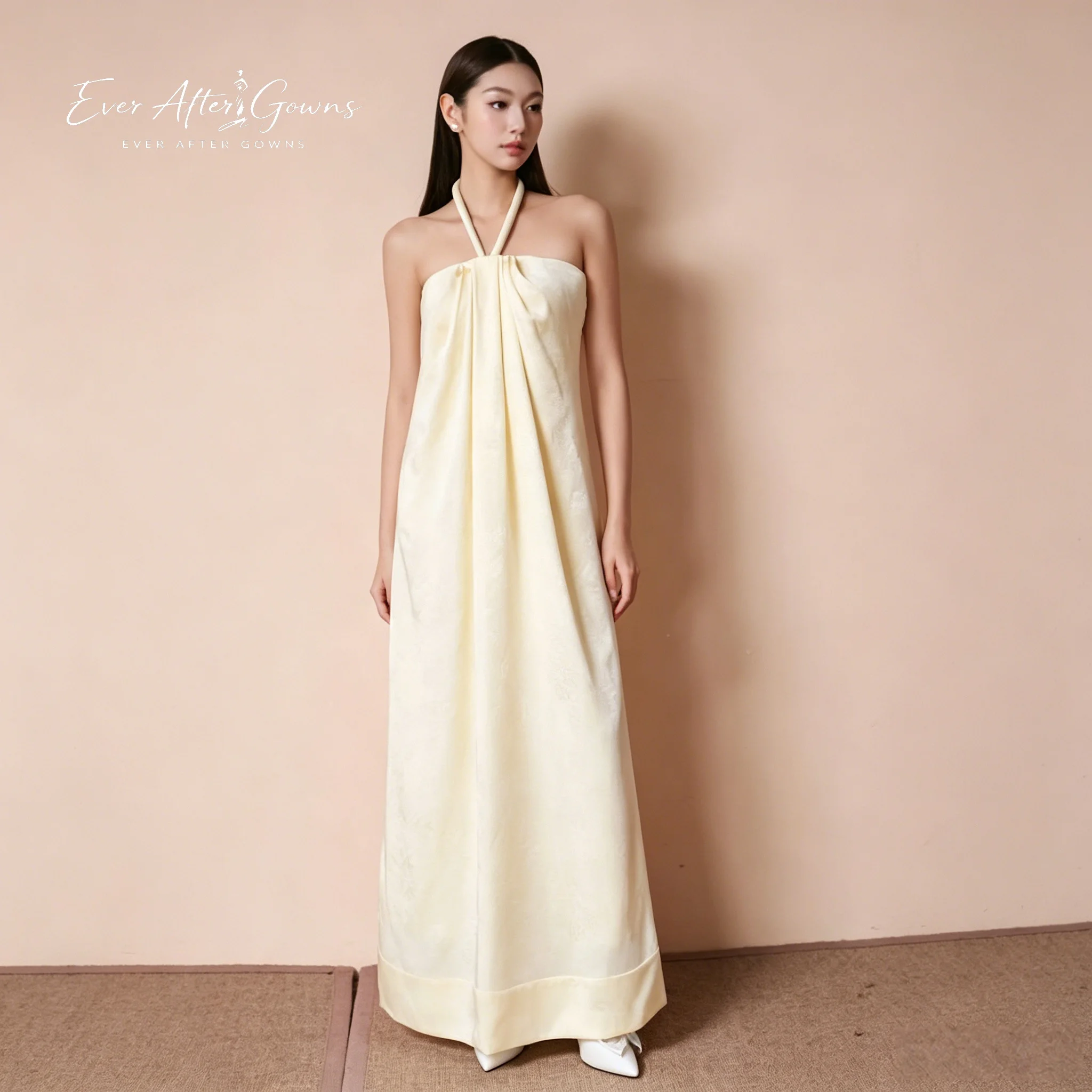 Ever After Gowns Pale Yellow Halter Maxi Dress Gathered Neck Jacquard Loose Flowy Wedding Guest Bridesmaid Gown
Ever After Gowns Pale Yellow Halter Maxi Dress Gathered Neck Jacquard Loose Flowy Wedding Guest Bridesmaid Gown