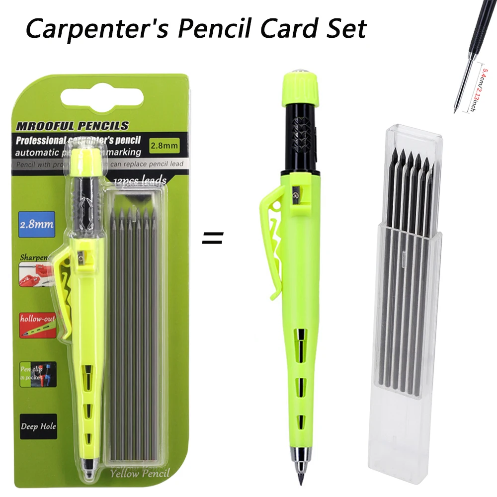 New Woodworking Pencil Card Set with 2.8mm Refills Lead, Deep Hole Marking and Drawing Tool, for Carpenters Engineering
New Woodworking Pencil Card Set with 2.8mm Refills Lead, Deep Hole Marking and Drawing Tool, for Carpenters Engineering