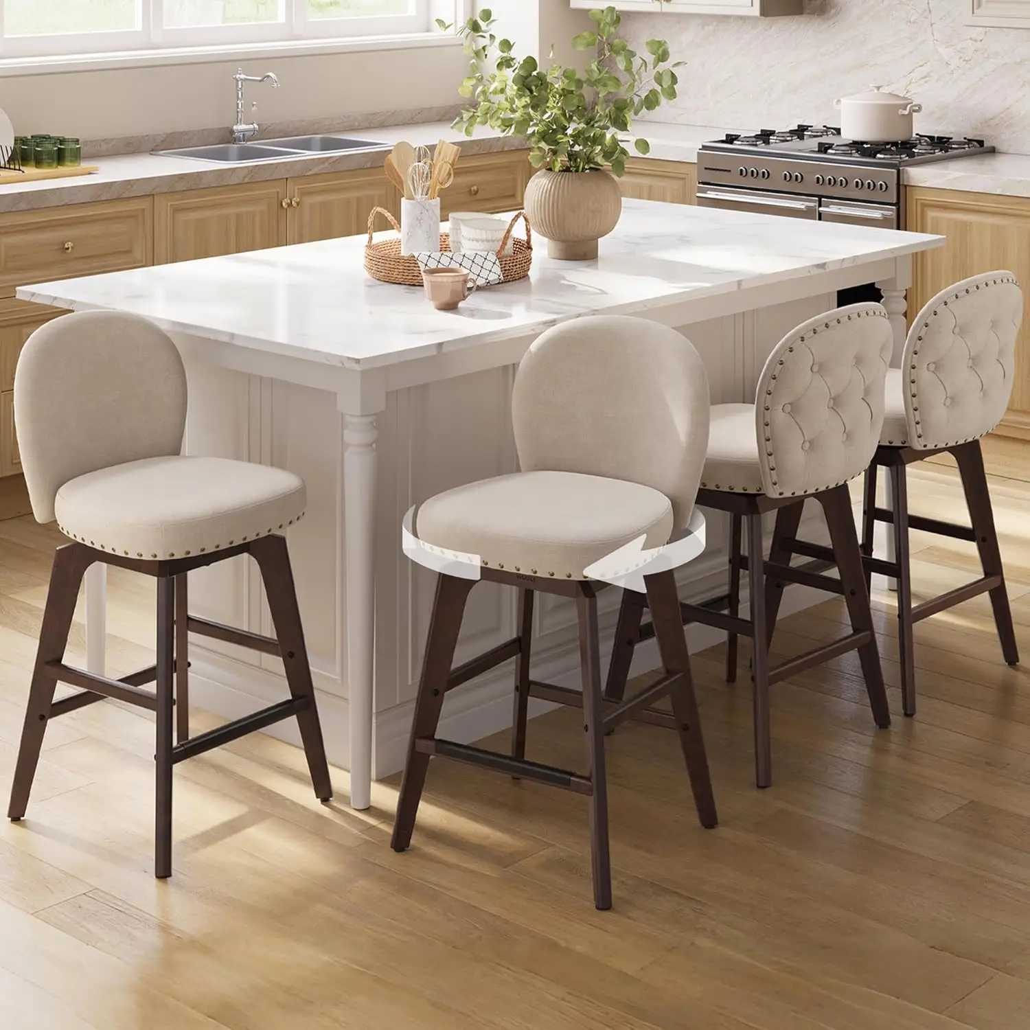 VASAGLE Bar Stools Set of 4, Swivel Counter Stools, Solid Wood Legs, Ergonomic Back, Upholstered, Chenille Fabric, 26.2-Inch Tal
VASAGLE Bar Stools Set of 4, Swivel Counter Stools, Solid Wood Legs, Ergonomic Back, Upholstered, Chenille Fabric, 26.2-Inch Tal