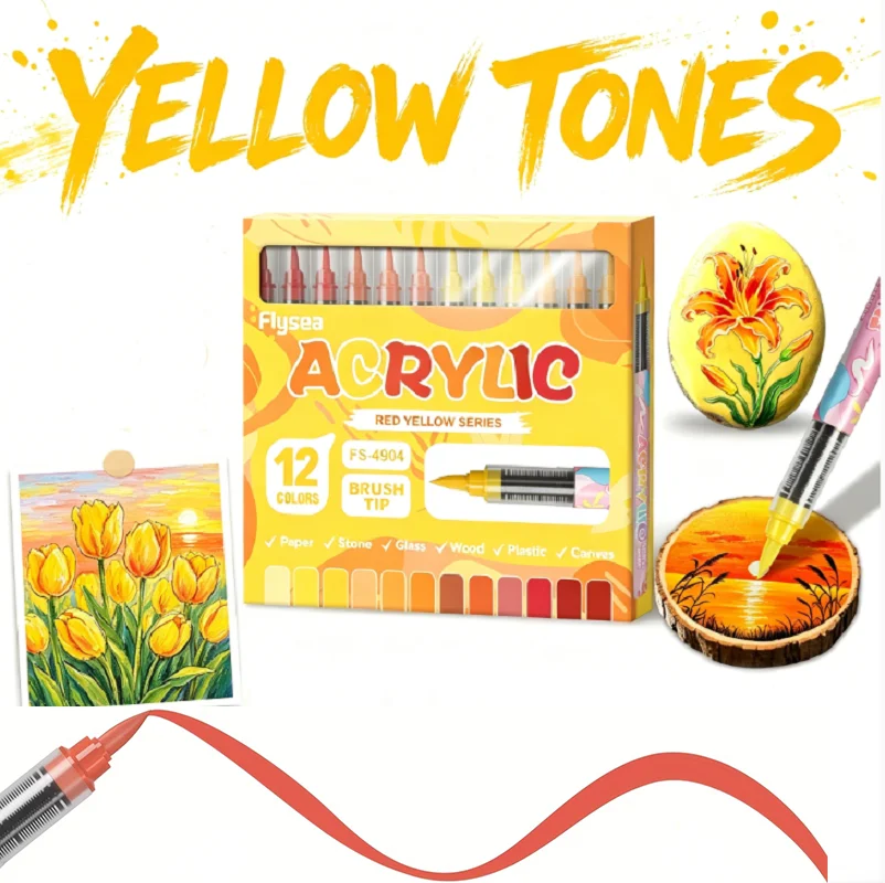 Red Yellow Series Acrylic Brush Markers Flexible Tip Art Paint Pens for Adult Coloring Books Rock Painting Canvas Ceramic Glass
Red Yellow Series Acrylic Brush Markers Flexible Tip Art Paint Pens for Adult Coloring Books Rock Painting Canvas Ceramic Glass
