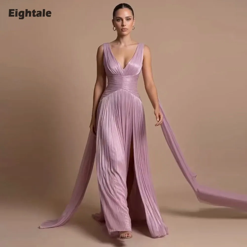 Eightale Arabic Evening Dress V-Neck Crepe Customized Purple Floor Length A-Line Side Slit Pleats Prom Wedding Party Gown
Eightale Arabic Evening Dress V-Neck Crepe Customized Purple Floor Length A-Line Side Slit Pleats Prom Wedding Party Gown