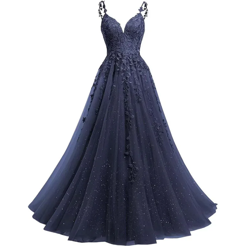 Glitter Tulle Prom Dresses Women Lace Appliques Long Ball Gwons with Spaghetti Straps A-Line Evening Dresses
Glitter Tulle Prom Dresses Women Lace Appliques Long Ball Gwons with Spaghetti Straps A-Line Evening Dresses