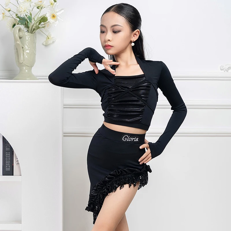 Black Latin Dance Dress Girls Dancewear Tops Irregular Skirt Blue Samba Rumba Costume Kid Latin Dancing Performance Clothes 2708
Black Latin Dance Dress Girls Dancewear Tops Irregular Skirt Blue Samba Rumba Costume Kid Latin Dancing Performance Clothes 2708
