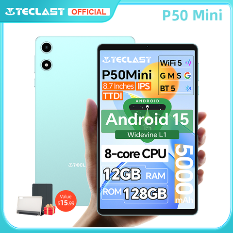 Teclast P50 Mini Tablet Android 15 8.7"IPS 90Hz 12GB(4GB+8GB Espansione)RAM 128GB ROM T606 8 Core 5000mAh GPS Widevine L1 Type-C
