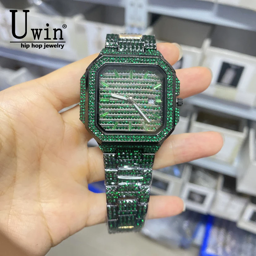 Uwin Luxury Full Rhinestone Square Wrist Watch Black Green Emerald Stone Iced Out HipHop Men Calendar QuartzBand Clock
Uwin Luxury Full Rhinestone Square Wrist Watch Black Green Emerald Stone Iced Out HipHop Men Calendar QuartzBand Clock