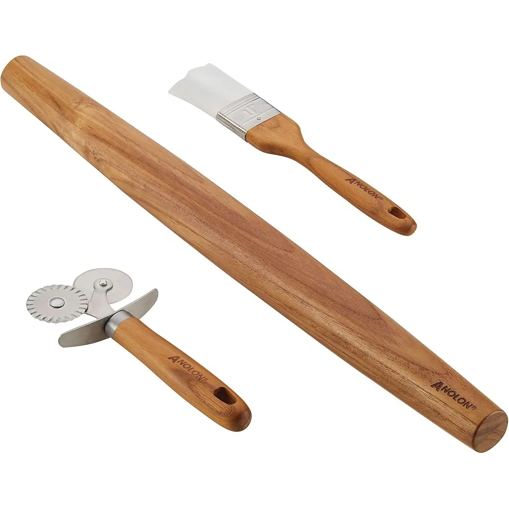 3-Piece Kitchen Tool Set Pastry Wheel Cutter Pastry Brush 19 Inch French Rolling Pin Stainless Steel Durable Teak Wood Handles
3-Piece Kitchen Tool Set Pastry Wheel Cutter Pastry Brush 19 Inch French Rolling Pin Stainless Steel Durable Teak Wood Handles