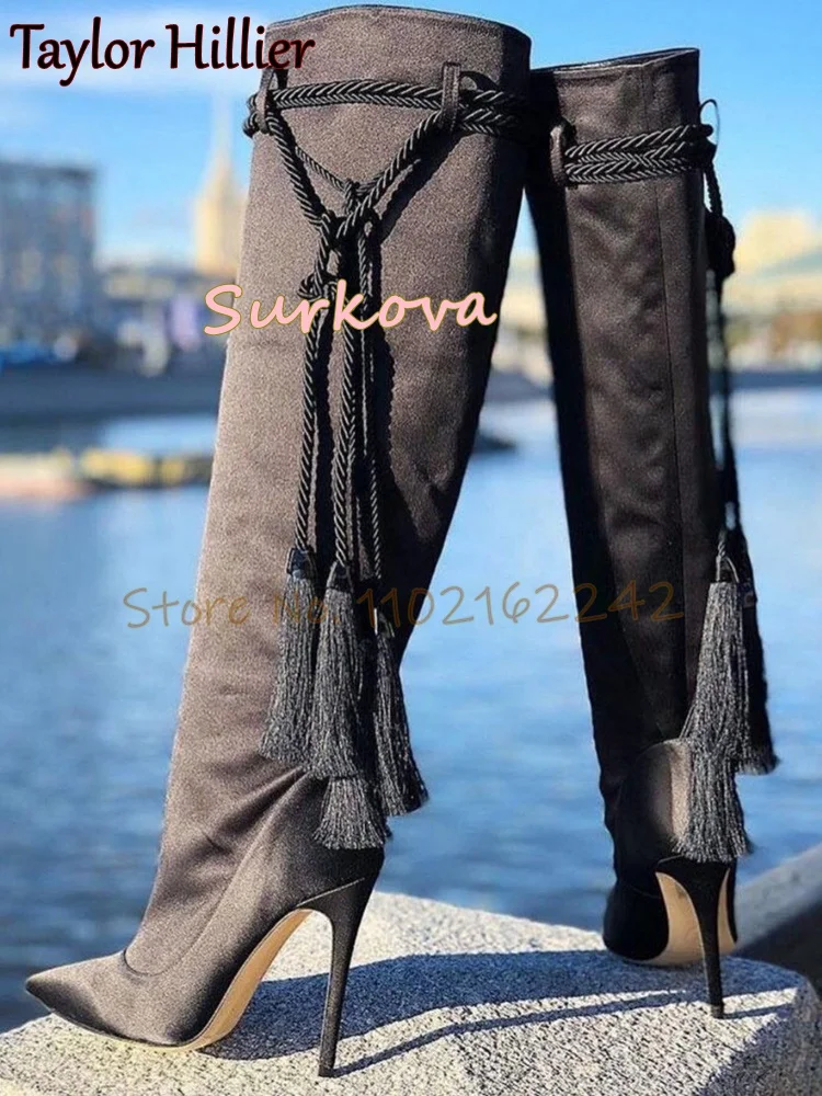 Silk Fringe Knee High Boots Pointed Toe Thin Heels Slip On Stretch Boots Spring Autumn Casual Dress Long Boots Cafes Woman 46
Silk Fringe Knee High Boots Pointed Toe Thin Heels Slip On Stretch Boots Spring Autumn Casual Dress Long Boots Cafes Woman 46