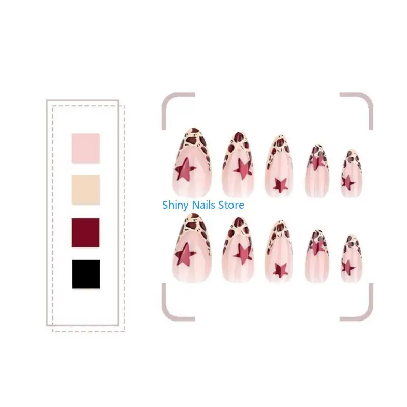 24 Pcs Almond Shaped Press On Star False Leopard Print Full Cover on Manicures Supplies
24 Pcs Almond Shaped Press On Star False Leopard Print Full Cover on Manicures Supplies