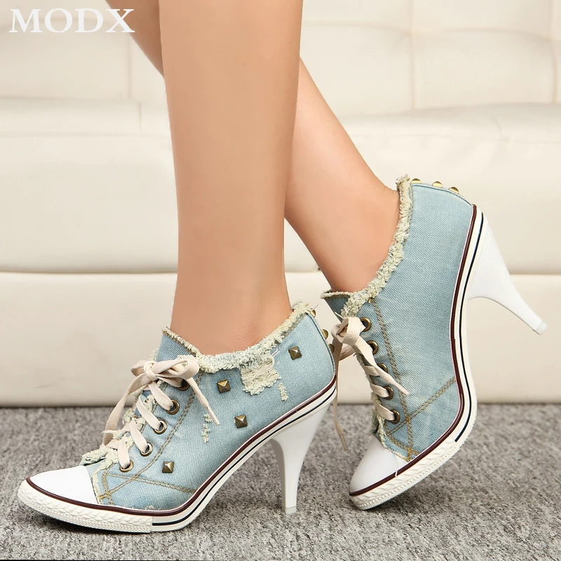 New All-match Single Shoes Autumn Fashion Lace Up Denim Canvas Pumps Studded Decor Super High Heels Casual Cowboy Dress Shoes
New All-match Single Shoes Autumn Fashion Lace Up Denim Canvas Pumps Studded Decor Super High Heels Casual Cowboy Dress Shoes
