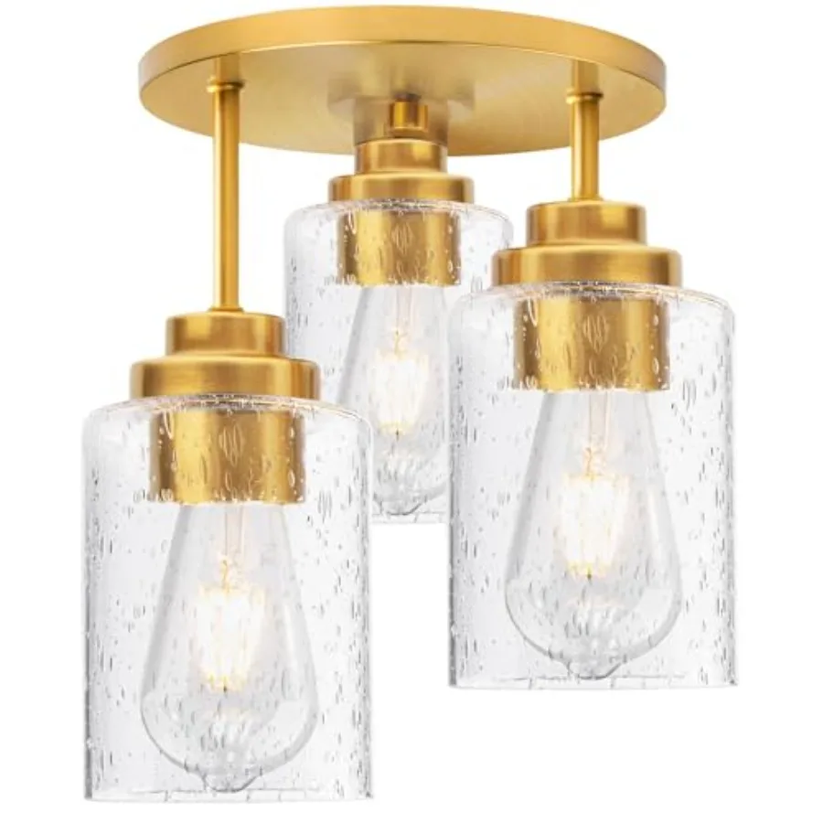 3-Light Semi Flush Mount Ceiling Light 9 Inch Gold Close to Ceiling Light Fixtures with Seeded Glass Shades Modern Ceiling Ligh
3-Light Semi Flush Mount Ceiling Light 9 Inch Gold Close to Ceiling Light Fixtures with Seeded Glass Shades Modern Ceiling Ligh