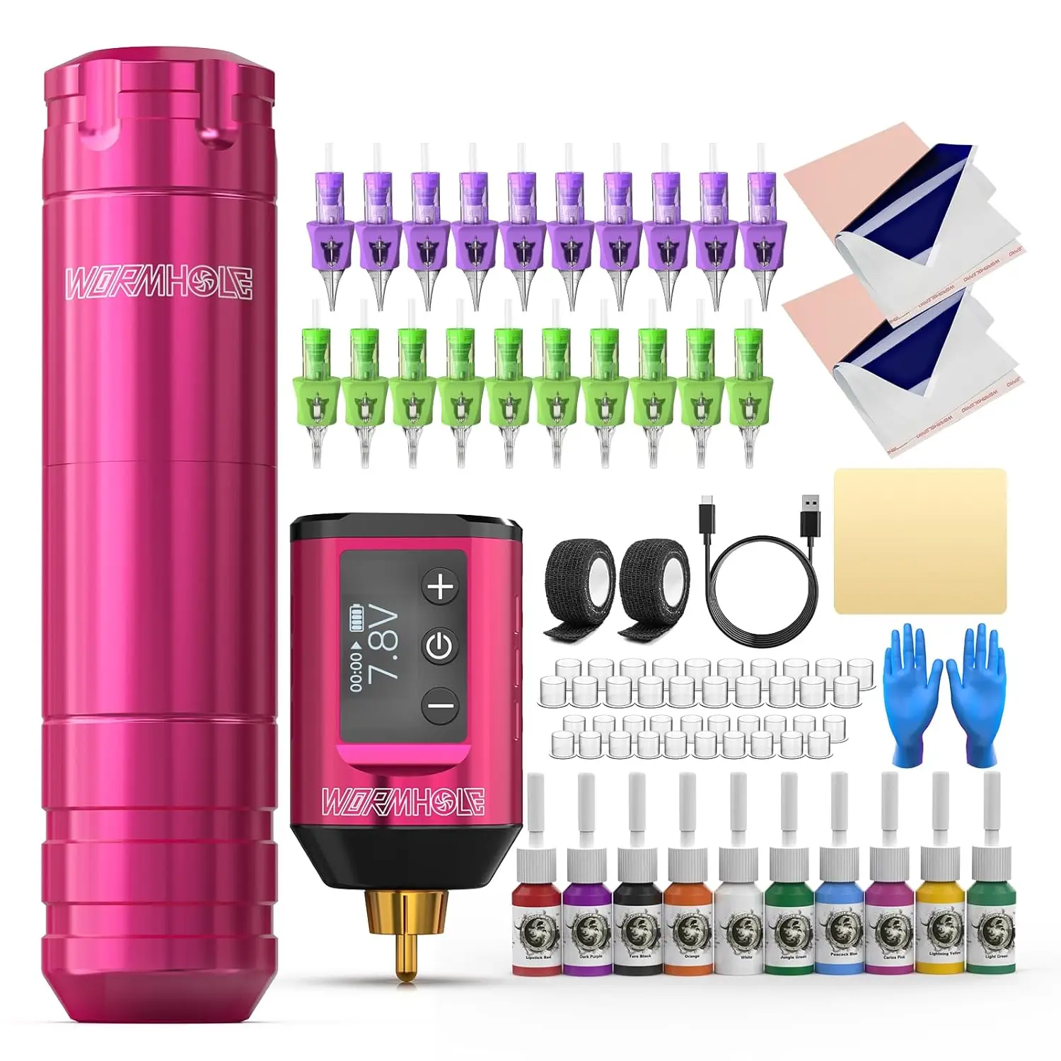Wireless Tattoo Practice Kit with 79PCS Gun, 1500mAh Battery, 20 Needles for Beginners - Pink
Wireless Tattoo Practice Kit with 79PCS Gun, 1500mAh Battery, 20 Needles for Beginners - Pink