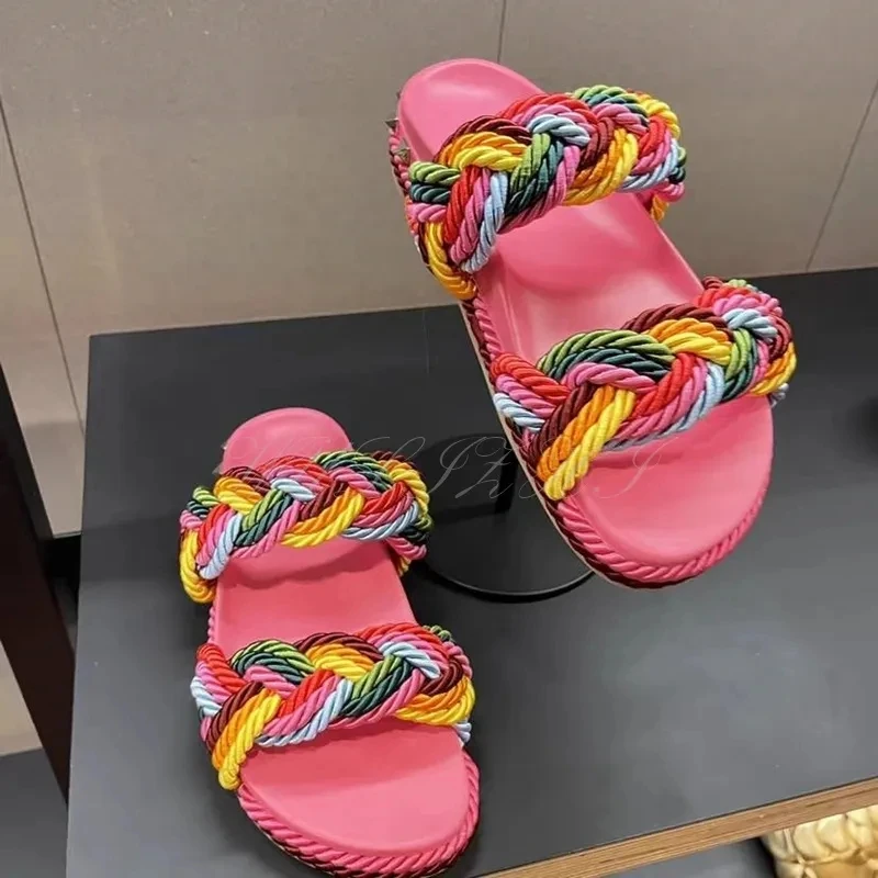 Studs Colorful Rope Slippers Women Flats Sandals Fashion Design Open Round Toe Slingback Blue Flower Wrap Casual Outing Shoes
Studs Colorful Rope Slippers Women Flats Sandals Fashion Design Open Round Toe Slingback Blue Flower Wrap Casual Outing Shoes