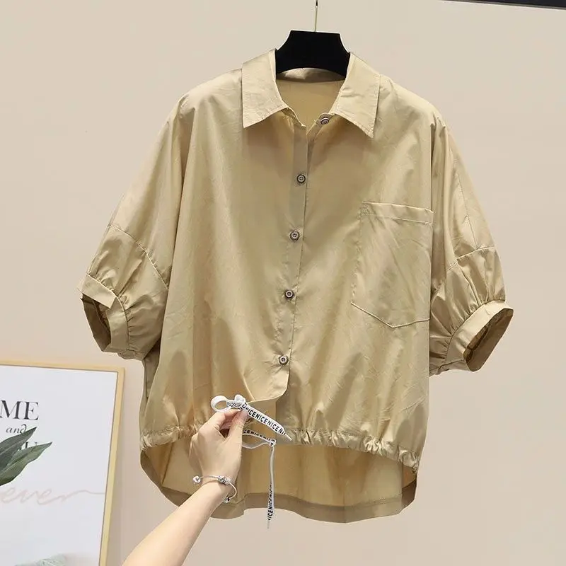 Vintage Drawstring Loose Blouse Short Sleeve Solid Irregular Street Casual Shirt Tops Summer New Trend Fashion Women Clothing
Vintage Drawstring Loose Blouse Short Sleeve Solid Irregular Street Casual Shirt Tops Summer New Trend Fashion Women Clothing