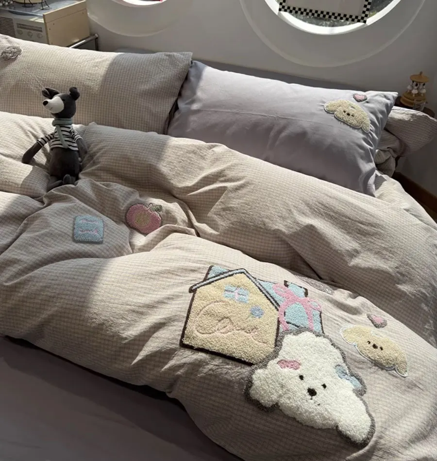 cute cartoon embroidery dog plaid bedding set kid,twin full queen king checked cotton home textile sheet pillow case quilt cover
cute cartoon embroidery dog plaid bedding set kid,twin full queen king checked cotton home textile sheet pillow case quilt cover