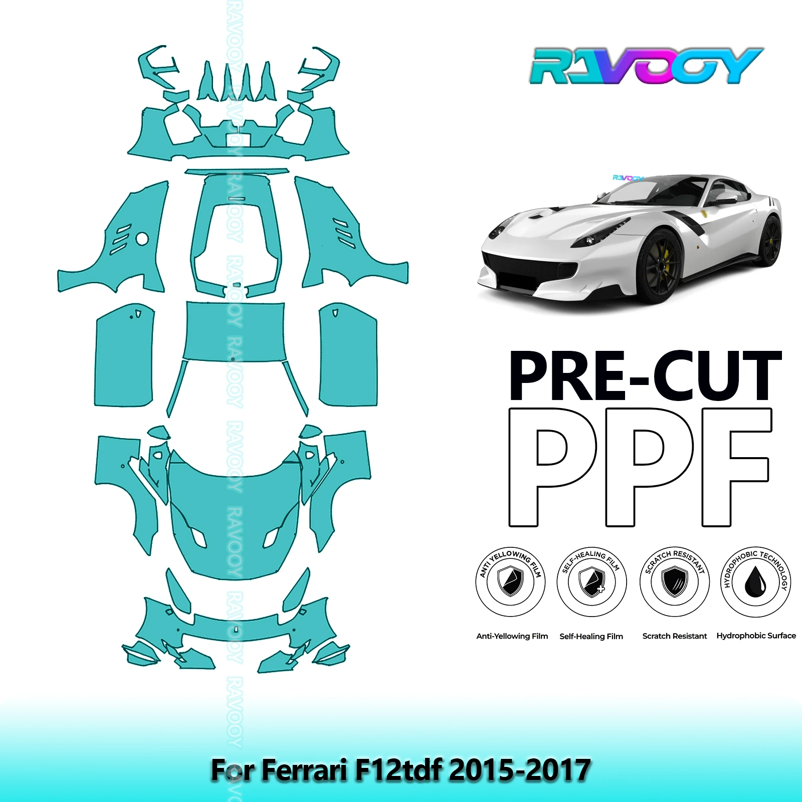 Автомобильная предварительно вырезанная защитная пленка для краски PPF, полный автомобиль для Ferrari F12tdf 2015-2017
Автомобильная предварительно вырезанная защитная пленка для краски PPF, полный автомобиль для Ferrari F12tdf 2015-2017