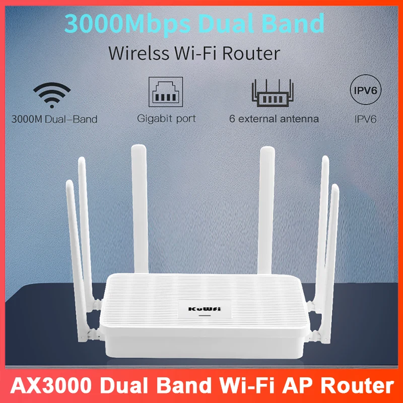 KuWFi AX3000 2.4G 5G Dual Band WiFi Router Wireless AP Router Gigabit WAN LAN Ethernet Port 6PCS Antenna VPN 128 Users MESH
KuWFi AX3000 2.4G 5G Dual Band WiFi Router Wireless AP Router Gigabit WAN LAN Ethernet Port 6PCS Antenna VPN 128 Users MESH