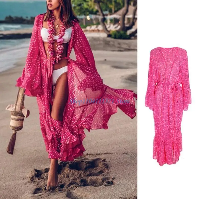 P9FC Women Swimsuit Cover Up Sleeve Belted Kimono Cardigan Polka Dot Rose Red Maxi Beach Dress
P9FC Women Swimsuit Cover Up Sleeve Belted Kimono Cardigan Polka Dot Rose Red Maxi Beach Dress