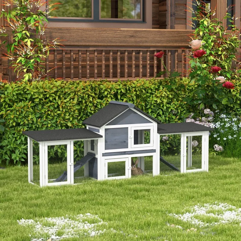 83"L Outdoor Rabbit Hutch, Guinea Pig Cage Indoor Outdoor Wooden Bunny Hutch with Double Runs, Weatherproof Roof, Ramps
83"L Outdoor Rabbit Hutch, Guinea Pig Cage Indoor Outdoor Wooden Bunny Hutch with Double Runs, Weatherproof Roof, Ramps