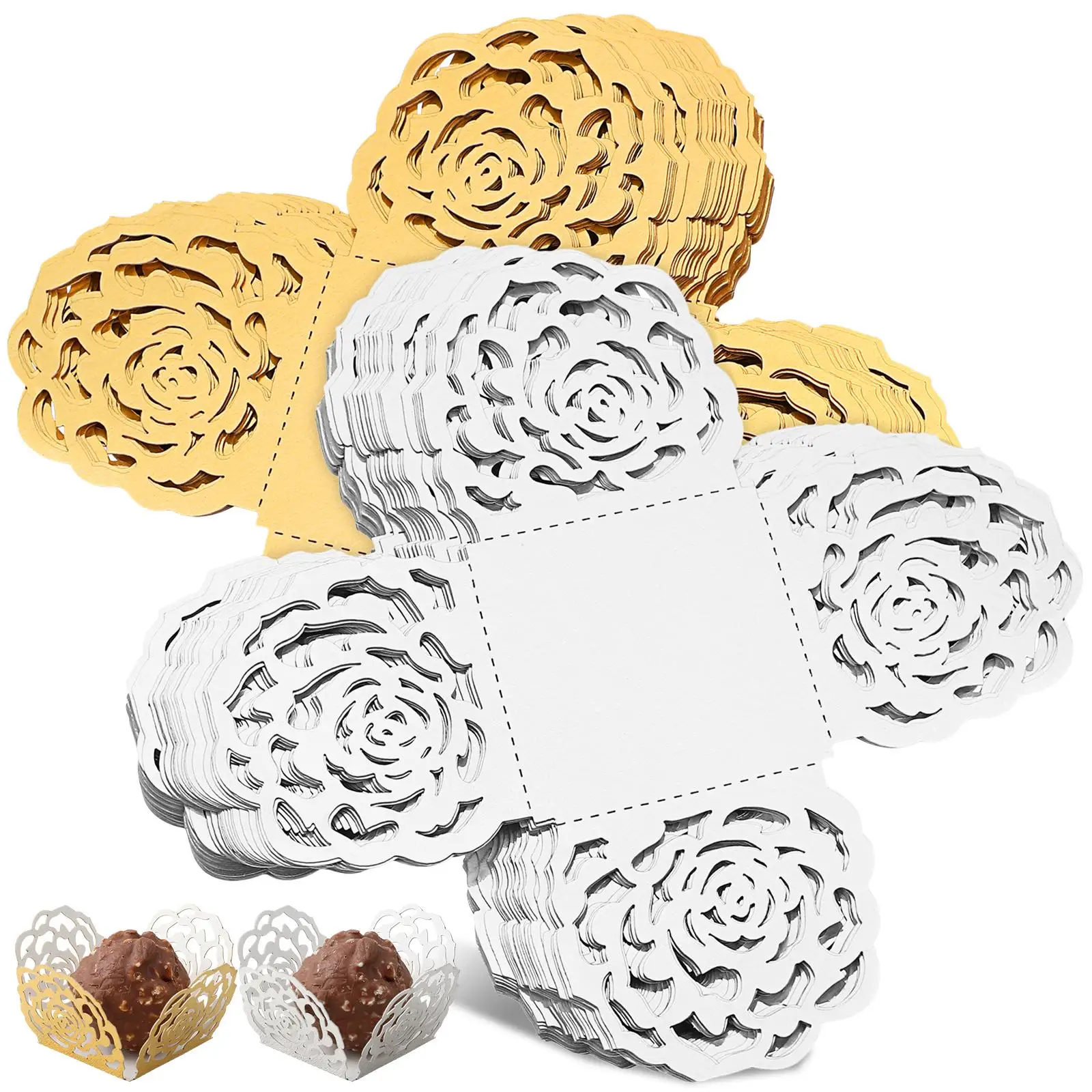 100 Pcs Chocolate Trays Decorative Hollow Rose Edge Paper Cups Wedding Party Dessert Baking Tools chocolate wrapper truffle cups
100 Pcs Chocolate Trays Decorative Hollow Rose Edge Paper Cups Wedding Party Dessert Baking Tools chocolate wrapper truffle cups