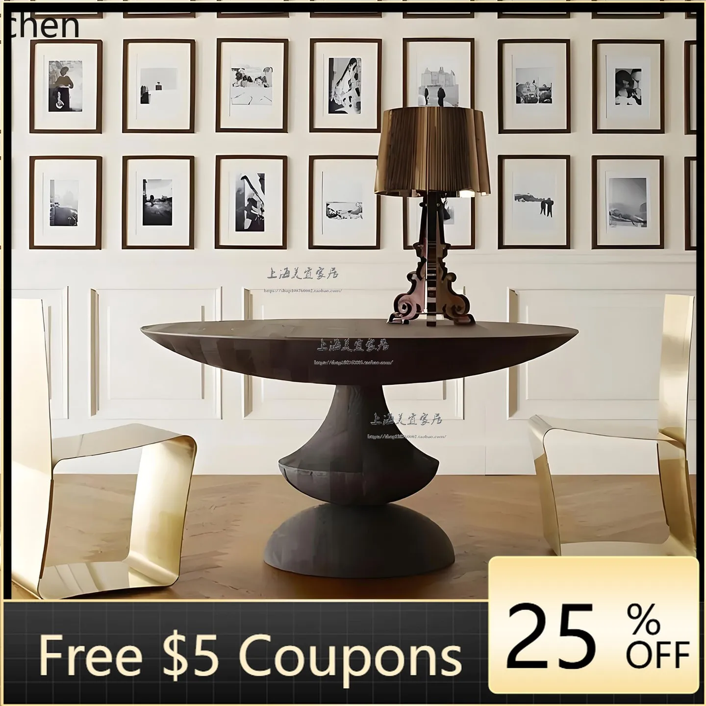 black solid wood dining table creative B & B restaurant carved round dining table
black solid wood dining table creative B & B restaurant carved round dining table