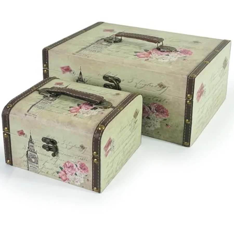 Parisian Vintage Storage Box Set, Eiffel Tower and Floral Print with Leather Trim, Latched Decorative Trunk for Jewelry Keepsak
Parisian Vintage Storage Box Set, Eiffel Tower and Floral Print with Leather Trim, Latched Decorative Trunk for Jewelry Keepsak
