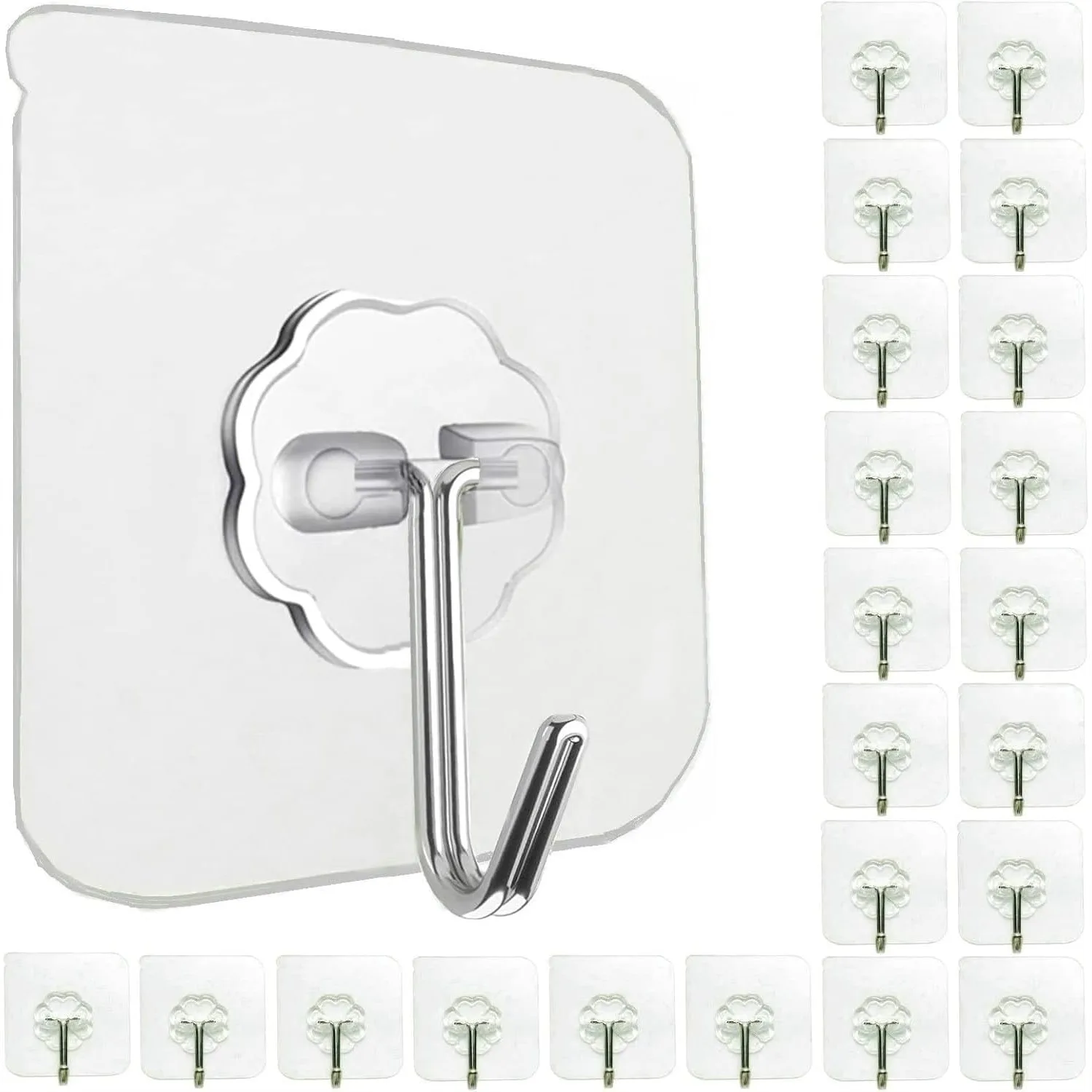 24 Pack Self Adhesive Hooks Heavy Duty 33lb - Clear Sticky Wall Hooks for Keys, Bathroom, Shower, Kitchen, Door, Home
24 Pack Self Adhesive Hooks Heavy Duty 33lb - Clear Sticky Wall Hooks for Keys, Bathroom, Shower, Kitchen, Door, Home