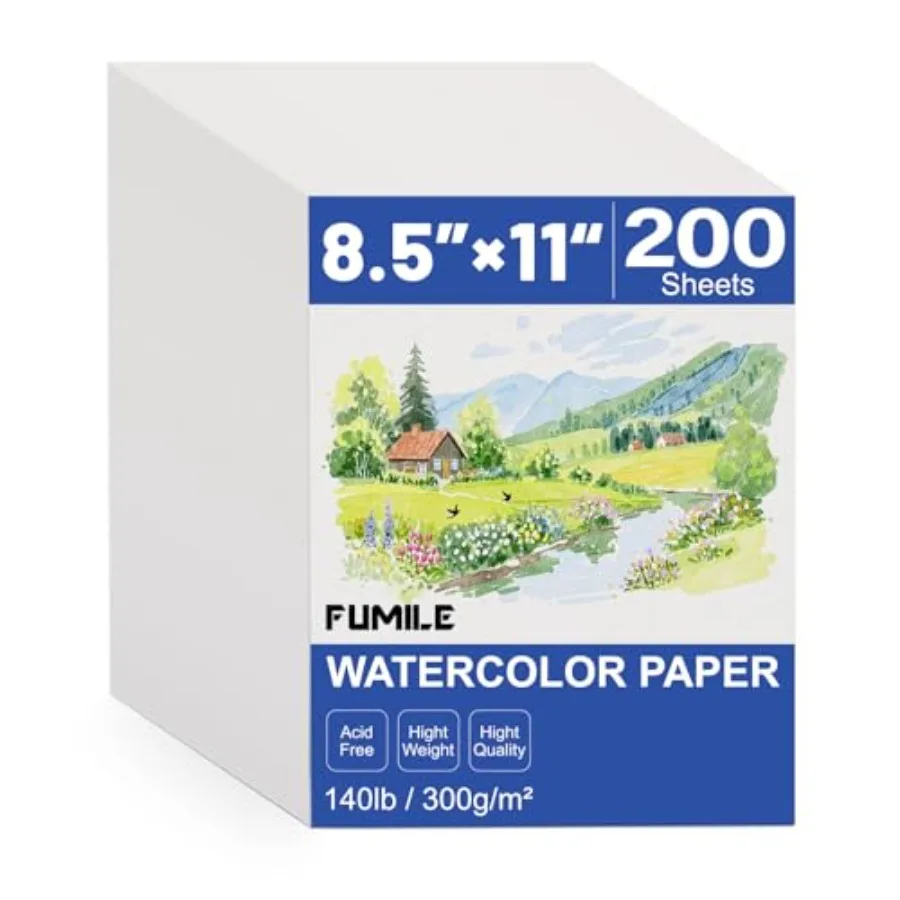 200 Sheets 8.5x11 Inch Watercolor Paper Bulk 140lb/300GSM White Cold Press Water Color Paper for Adults Artists. Thick Cotton B
200 Sheets 8.5x11 Inch Watercolor Paper Bulk 140lb/300GSM White Cold Press Water Color Paper for Adults Artists. Thick Cotton B