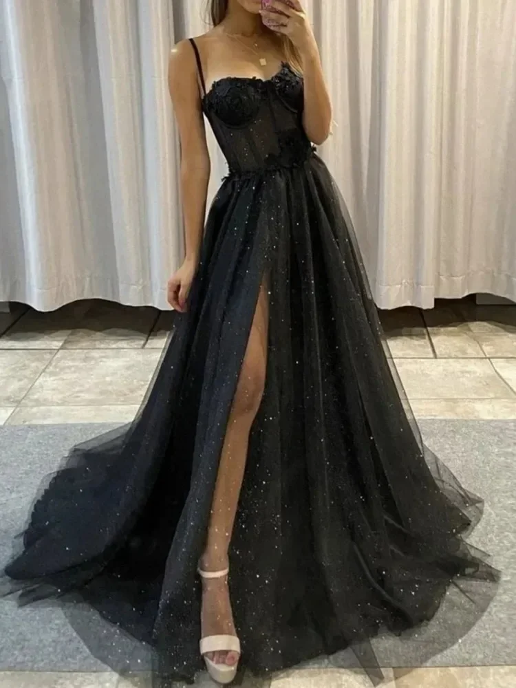 Sexy Strap Formal Evening Tulle Dress Elegant Solid Sparkle Banquet Gown Popular High Slit Prom Party Dresses A-line Robe
Sexy Strap Formal Evening Tulle Dress Elegant Solid Sparkle Banquet Gown Popular High Slit Prom Party Dresses A-line Robe