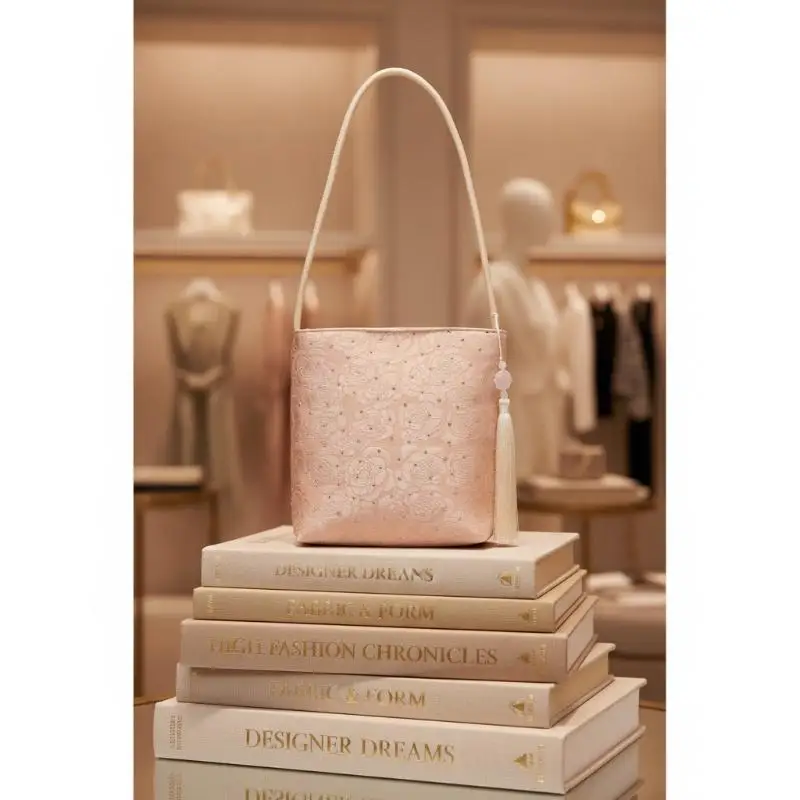 Elegant White Beige Black Satin Shoulder Bag Rose Embossed Rhinestone Tassel For Daily Shopping Date
Elegant White Beige Black Satin Shoulder Bag Rose Embossed Rhinestone Tassel For Daily Shopping Date