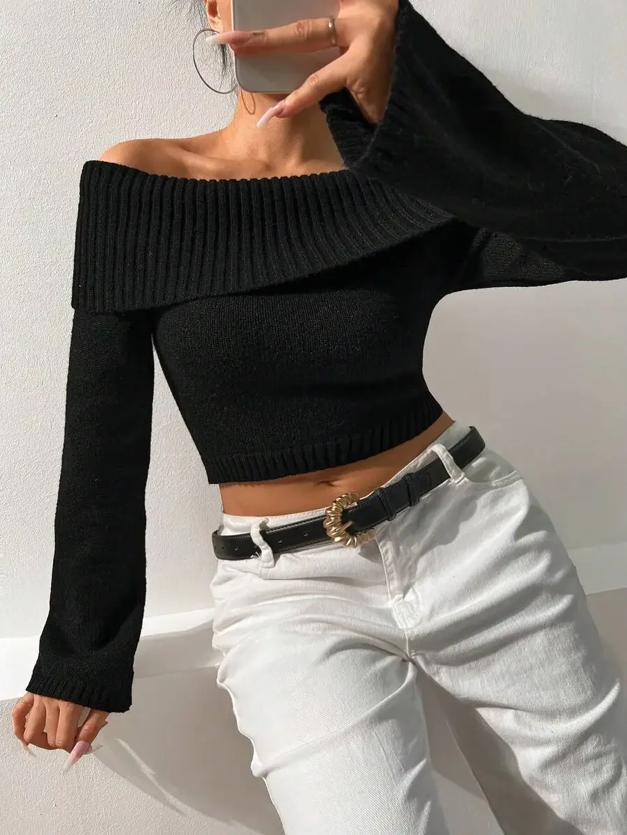 Womens Off-Shoulder Cropped Knit Sweater Casual Solid Color Autumn Winter
Womens Off-Shoulder Cropped Knit Sweater Casual Solid Color Autumn Winter