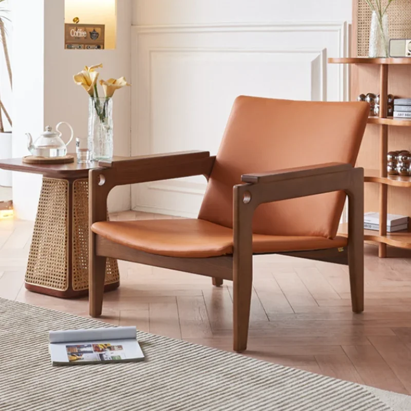 Solid wood leisure chair household balcony three-piece set of simple B&B leather upholstered sofa chair 
Solid wood leisure chair household balcony three-piece set of simple B&B leather upholstered sofa chair