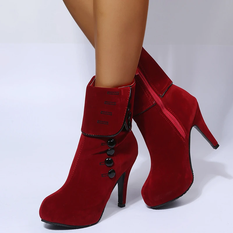 New Fashion Women Ankle Boots High Heels Fashion Red Shoes Woman Platform Flock Buckle Boots Ladies Shoes Female Plus Size 42
New Fashion Women Ankle Boots High Heels Fashion Red Shoes Woman Platform Flock Buckle Boots Ladies Shoes Female Plus Size 42